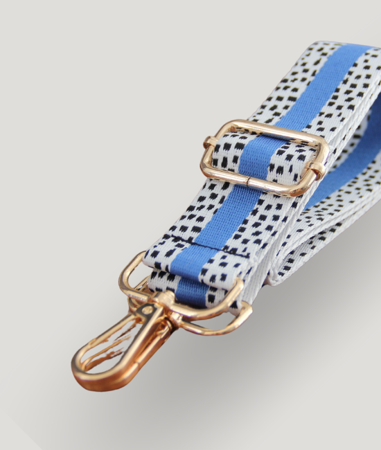Black on White Dotty with Blue Stripe Strap