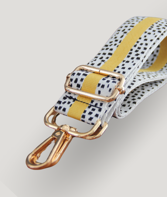 Black on White Dotty with Yellow Stripe Strap